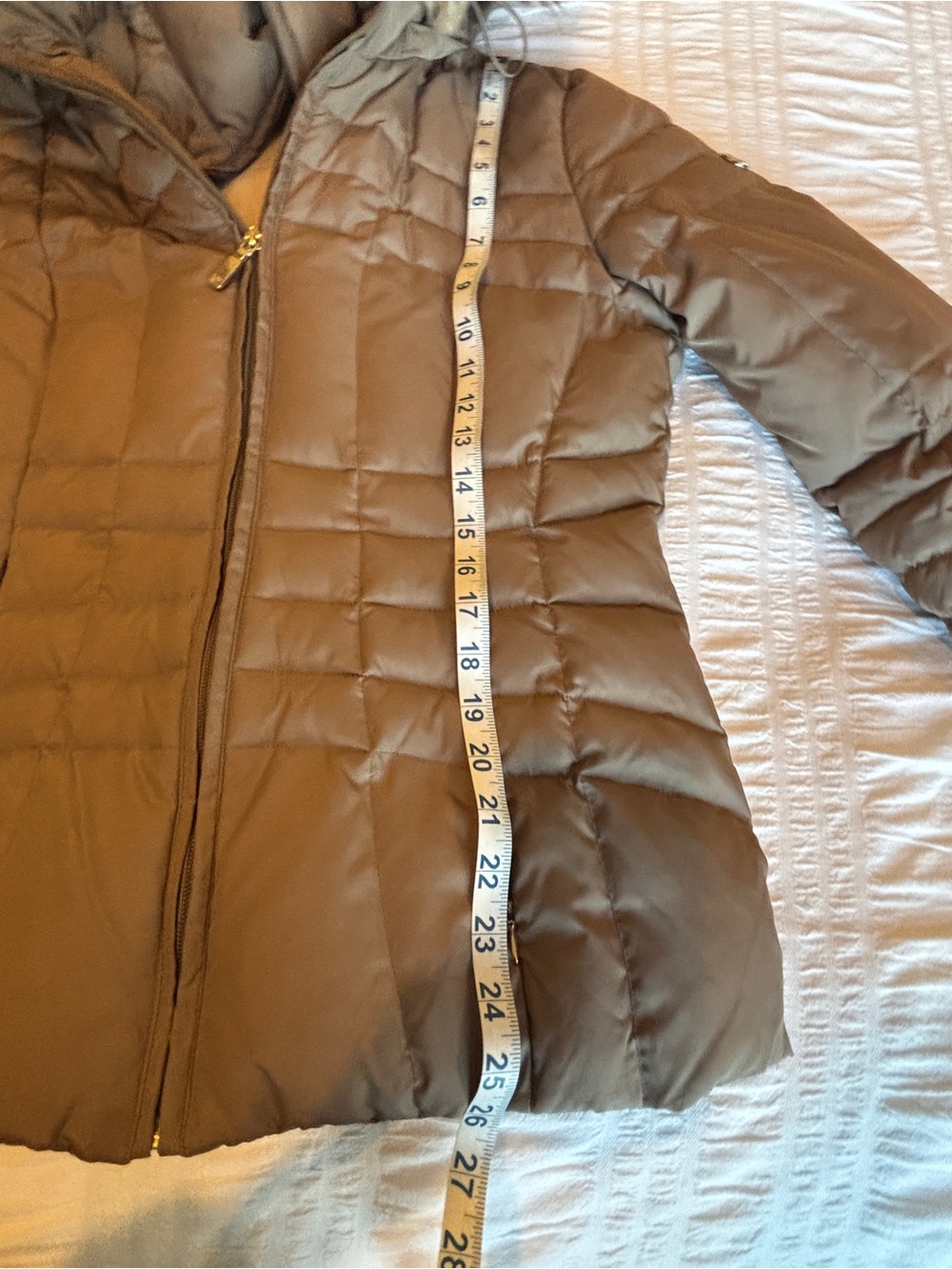 Calvin Klein Taupe Puffer Coat with Faux-Fur Trimmed Hood - Picture 5 of 7